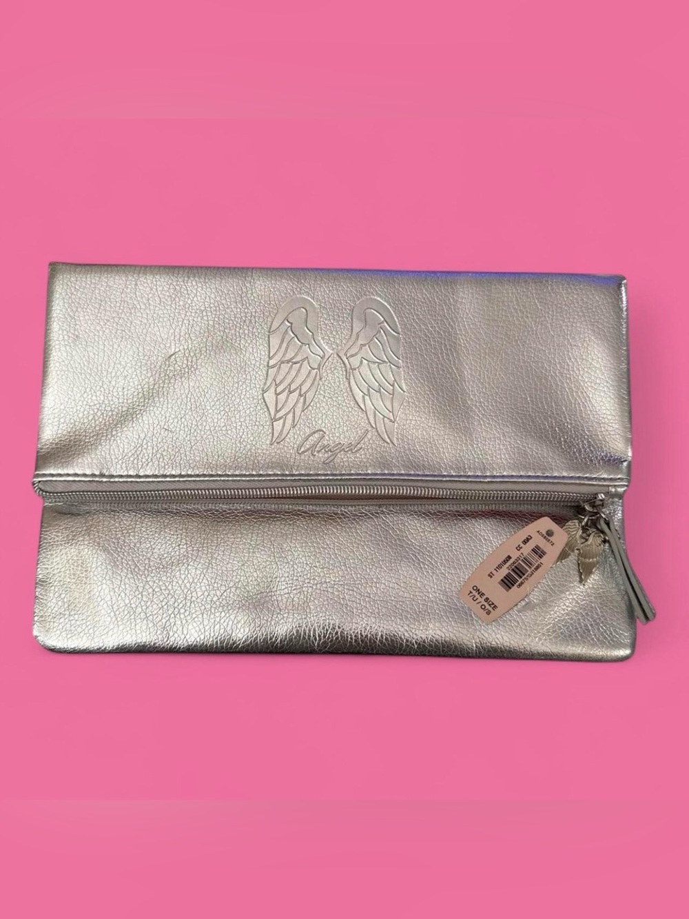 NWT Victoria's Secret Silver Metallic Angel Wing Fold-Over Clutch